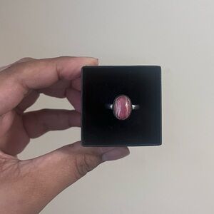 S925 Sterling Silver Rhodochrosite Oval Ring